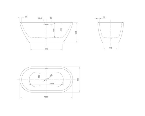 Knief Form XS Ванна отдельностоящая 155х75х60см., без слива-перелива, цвет: белый матовый. 0100-257WM