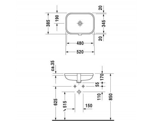 Duravit Happy D.2 Раковина встраиваемая 48х34.5см., без отв. с покрытием WonderGliss, цвет: белый. 04574800001 Duravit Happy D.2 Раковина встраиваемая 48х34.5см., без отв. с покрытием WonderGliss, цвет: белый. 04574800001
