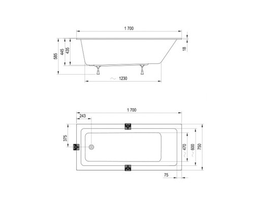 Ravak 10deg; Slim Ванна 170х75см, встраиваемая, цвет: белый. CA71300000
