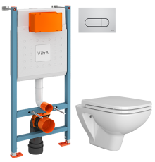 Комплект Унитаз подвесной DIWO Сочи 7508N003-0079 безободковый + Крышка Yakut 0344 с микролифтом + Инсталляция VitrA V-Fix Core 732-5800-01 с кнопкой смыва Root R 740-2280 хром