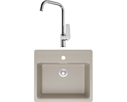 Комплект Мойка кухонная Domaci Болонья М-09-003 бежевая + Смеситель STWORKI