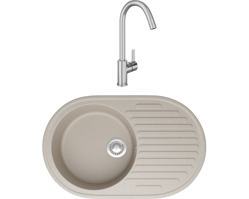 Комплект Мойка кухонная Domaci Болонья М-11-003 бежевая + Смеситель Ливорно