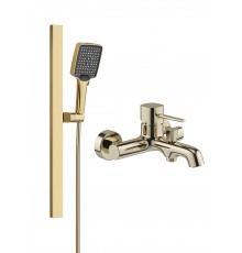 Смеситель для ванны с душем STWORKI Эстерсунд S31100GG + Душевой гарнитур Ольборг S20190GG, глянцевое золото