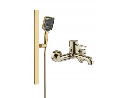 Смеситель для ванны с душем STWORKI Эстерсунд S31100GG + Душевой гарнитур Ольборг S20190GG, глянцевое золото