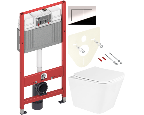 Комплект Унитаз подвесной BelBagno Due BB3103CHR/SC + Инсталляция TECE Now 9400412 4 в 1 с кнопкой смыва Комплект Унитаз подвесной BelBagno Due BB3103CHR/SC + Инсталляция TECE Now 9400412 4 в 1 с кнопкой смыва