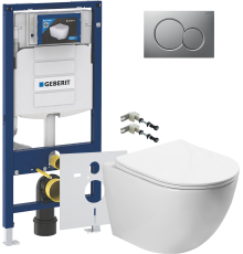 Комплект Унитаз подвесной SantiLine SL-5005 безободковый, с микролифтом + Крепления Geberit Duofix 111.815.00.1 к стене + Шумоизоляция 156.050.00.1 + Инсталляция UP 320 111.300.00.5 + Кнопка Sigma 01 115.770.JQ.5 лакированная, матовый хром