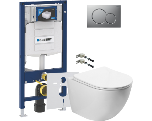 Комплект Унитаз подвесной SantiLine SL-5005 безободковый, с микролифтом + Крепления Geberit Duofix 111.815.00.1 к стене + Шумоизоляция 156.050.00.1 + Инсталляция UP 320 111.300.00.5 + Кнопка Sigma 01 115.770.JQ.5 лакированная, матовый хром