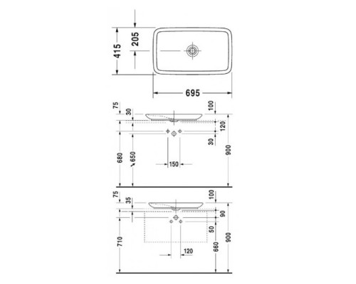 Duravit PuraVida Раковина 70x42см., накладная, без отв., без перелива, цвет: белый. 0370700000