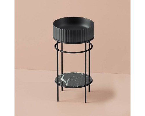 Artceram Vogue Металлическая структура Oslash;44хh72,5см, напольная, с раковиной, с мраморной полочкой, цвет: черный матовый. ACA058 17, ATL001 17 00, TFA012 90 Artceram Vogue Металлическая структура Oslash;44хh72,5см, напольная, с раковиной, с мраморной полочкой, цвет: черный матовый. ACA058 17, ATL001 17 00, TFA012 90