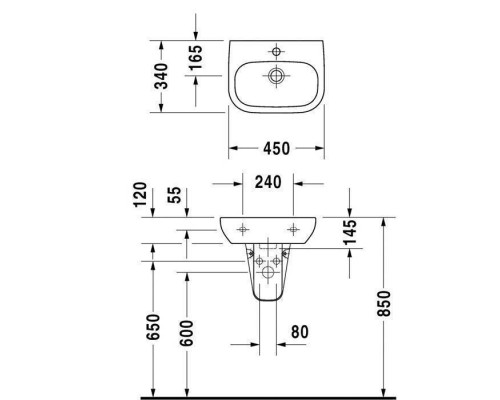 Duravit D-Code Раковина 45x34см., 1 отв., с переливом, цвет: белый. 07054500002 Duravit D-Code Раковина 45x34см., 1 отв., с переливом, цвет: белый. 07054500002