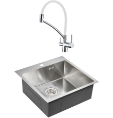 Комплект Мойка кухонная Paulmark Kroner PM215151-BS брашированная нержавеющая сталь + Смеситель Siegen Si213111-CRw хром, с гибким изливом