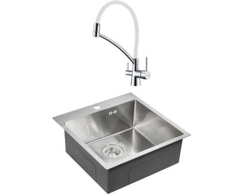 Комплект Мойка кухонная Paulmark Kroner PM215151-BS брашированная нержавеющая сталь + Смеситель Siegen Si213111-CRw хром, с гибким изливом