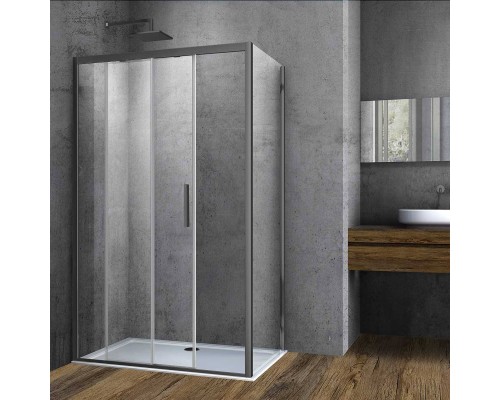 Душевой уголок Vincea Soft VSR-3SO8015CLGM 150х80, профиль вороненая сталь, стекло прозрачное