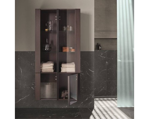 Burgbad Lavo 2.0 Шкаф подвесной 80х80х160см., 4 стеклянные двери, 2 деревянная полка, 4 стеклянные полки, ручки черный, цвет: Eiche Dekor Mokka. HSNN040LG0227F5059 ,  HSNN040RG0227F5059