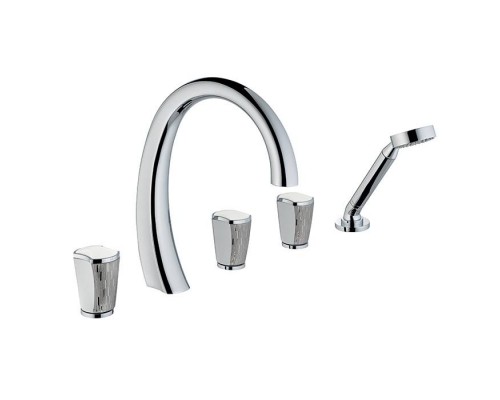 THG Infini white porcelain with platinum decor Смеситель на борт ванны на 5 отверстий, с прогрессивным смесителем для ручного душа, ручной душ, цвет: хром. U2E-A02-1132SG THG Infini white porcelain with platinum decor Смеситель на борт ванны на 5 отверстий, с прогрессивным смесителем для ручного душа, ручной душ, цвет: хром. U2E-A02-1132SG
