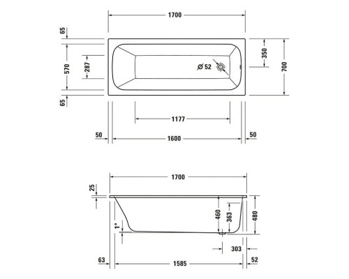Duravit Qatego Ванна 170х70см., встраиваемая, акриловая, цвет: белый. 700611000000000