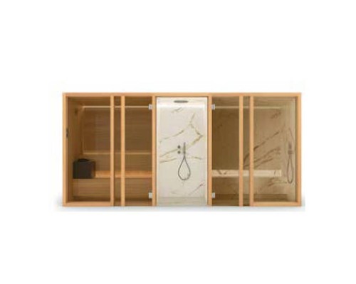 Effegibi Yoku Spa Glass СаунаХаммам 444x170х217см, угловая Dx, цвет: чёрный орех/Calacatta Gold Extra. YO 90 31 0002 Effegibi Yoku Spa Glass СаунаХаммам 444x170х217см, угловая Dx, цвет: чёрный орех/Calacatta Gold Extra. YO 90 31 0002