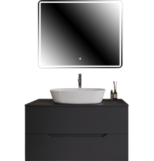 Мебель для ванной комнаты Orange Line 100 подвесная, 2 ящика, матовый графит с раковиной B08-500W