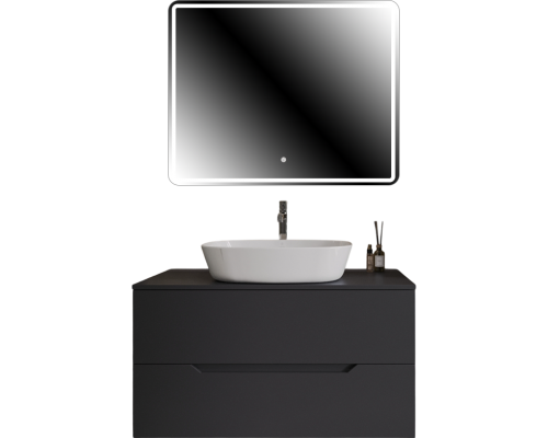 Мебель для ванной комнаты Orange Line 100 подвесная, 2 ящика, матовый графит с раковиной B08-500W
