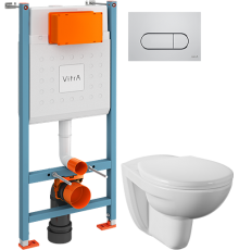 Комплект Унитаз подвесной Norm Fit 6855B099-1777 + Крышка 803-003-701 + Инсталляция VitrA V-Fix Core 732-5800-01 с кнопкой смыва Root R 740-2280 хром