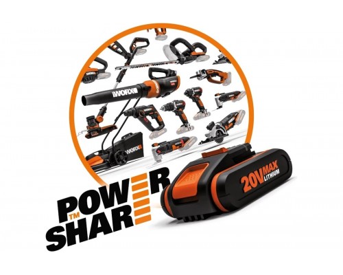 Угловая шлифмашина аккумуляторная WORX WX800,20В, 115 мм, 2*2,0Ач, кейс