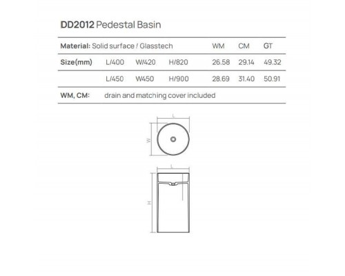 Dea Design Pedestal Basin Раковина напольная d45хh90см, цвет: белый. DD2012 450 18 Dea Design Pedestal Basin Раковина напольная d45хh90см, цвет: белый. DD2012 450 18