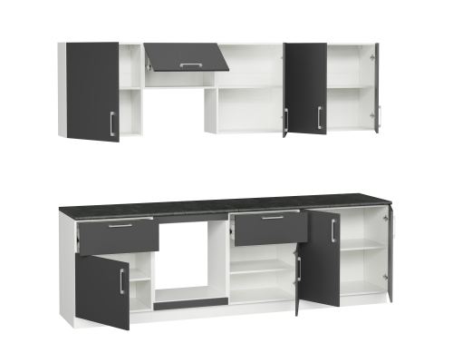 Кухонный гарнитур Domaci Болонья 260 см, фасад графит, ручка хром, столешница луна KUH-1008826