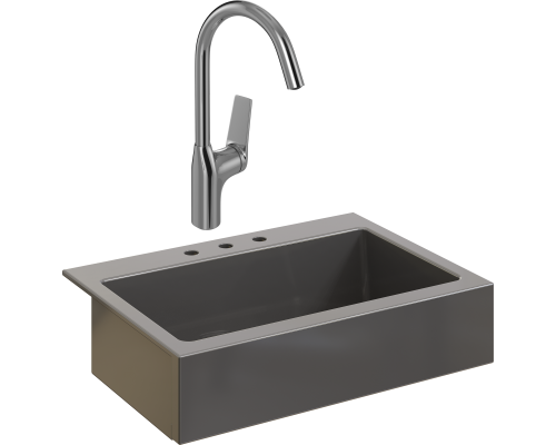 Комплект Мойка кухонная Domaci Сиена 50186-112 с 3 отверстиями, антрацит + Смеситель STWORKI HDA5708XH2