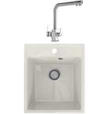 Комплект Мойка кухонная Practik PR-M 425-001 белый камень + Смеситель MEGA Life MG-TK06 хром