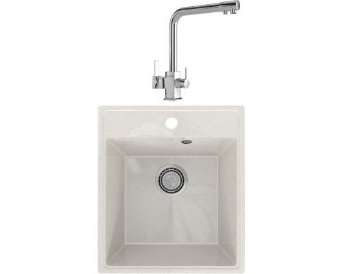Комплект Мойка кухонная Practik PR-M 425-001 белый камень + Смеситель MEGA Life MG-TK06 хром