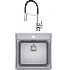 Комплект Мойка Franke Bell BCX 210-51 TL нержавеющая сталь + Смеситель Lina Semi-pro хром, черный