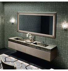 VITAGE milldue edition FOUR SEASONS Комплект мебели с базой, интегрированными раковинами PLANS, зеркалом LOSANNA, 216см, подвесной, цвет: мрамор bronzo amani-B58 экокожа visione-223 черный хром. 4356.216.B58.3.2,  9502,  F114.223.96,  3471.223.96
