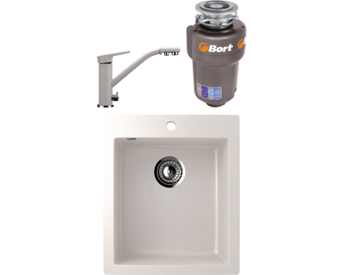 Комплект Мойка кухонная Ulgran U-404 -331 белая + Смеситель U-010 -331 белый + Измельчитель Bort Titan Max Power FullControl