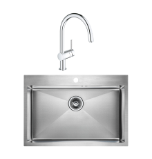 Комплект Мойка Paulmark Kroner PM217551-BS брашированная нержавеющая сталь + Смеситель Grohe Minta 3291800E хром