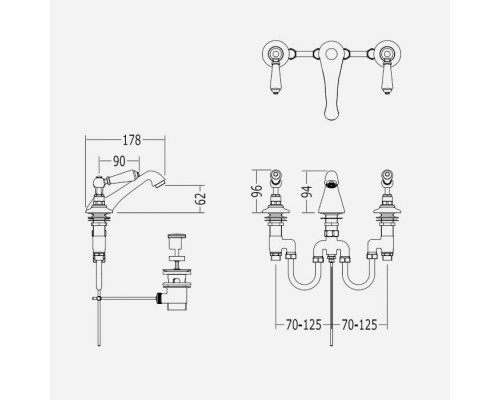 DevonDevon Dandy Смеситель для раковины на 3 отв., с донным клапаном, c ручками белыми, цвет: хром. MARF46CR DevonDevon Dandy Смеситель для раковины на 3 отв., с донным клапаном, c ручками белыми, цвет: хром. MARF46CR