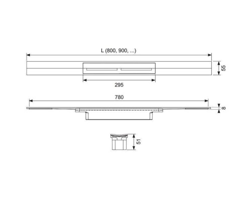 TECEdrainprofile Профиль для душа, 160см, PVD Brushed stainless steel/черный. 671621
