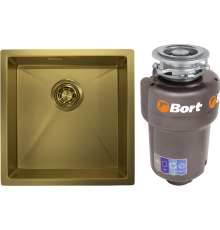 Комплект Мойка Granula 4445U, золото сатин + Измельчитель Bort Titan Max Power