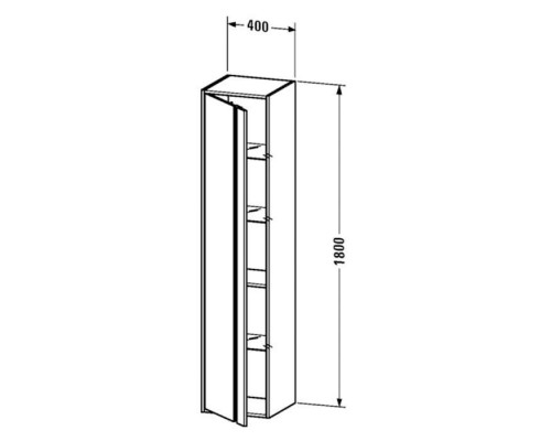 Duravit Ketho Шкаф высокий 40х36х180см., 1 дверца петли справа, 2 стеклянные полки, 1 деревянная полка, подвесной, цвет: белый глянцевый. KT1255R2222