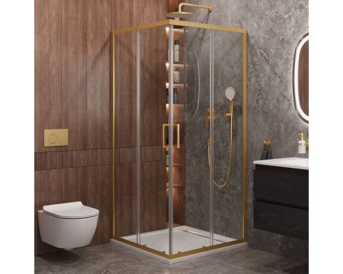 Душевой уголок Cezares Molveno A 2 100 C BORO IV, 100х100 см, профиль брашированное золото, стекло прозрачное