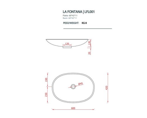 Artceram LA FONTANA Раковина 60x42 см, без отв., цвет: белый. LFL001 01 00