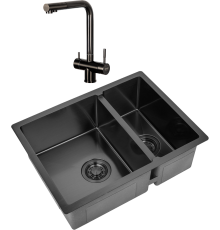 Комплект Мойка кухонная Zorg Light ZL R 580-2-440 GRAFIT графит + Смеситель Inox SZR-7039 GRAFIT графит