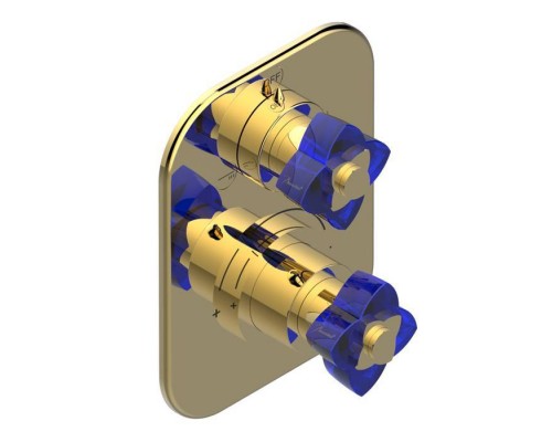 THG Peacute;tale de cristal bleu Смеситель для душа, термостатический, с переключателем на 2 потока, цвет: золото/синий хрусталь. G00-A00-5500AE,  U6B-F01-5500BE