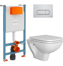 Комплект Унитаз подвесной VitrA Berg 5507B003-6280 с микролифтом + Инсталляция V-Fix Core 732-5800-01 с кнопкой смыва Root R 740-2280 хром