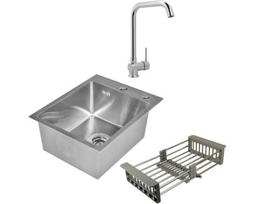 Комплект Мойка кухонная Wisent 4050 с коландером, сатин + Смеситель MEGA Didim MG-CM107 хром
