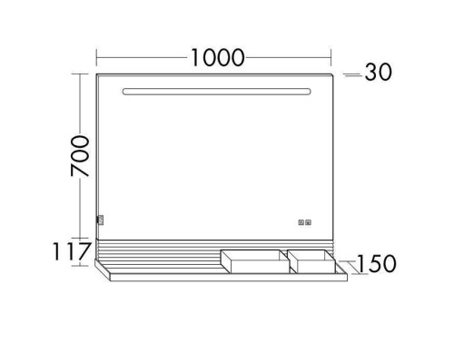Burgbad Fiumo Зеркало 80х15х81.7см, с полкой цвет T055, подсветка, сенсор выключения, обогрев зеркала, корпус алюминиевый, 2 ящика для аксессуаров черные, панель FOT2. SFXP080FOT2