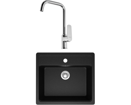 Комплект Мойка кухонная Domaci Болонья М-09-002 черная + Смеситель STWORKI