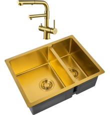 Комплект Мойка кухонная Zorg Light ZL R 580-2-440 BRONZE бронза + Смеситель Sanitary SZR-3216 Bronze бронза