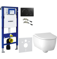 Комплект Унитаз подвесной Geberit iCon 500.784.01.1 с сиденьем и быстросъемной крышкой с микролифтом + Крепления Duofix 111.815.00.1 к стене + Шумоизоляция 156.050.00.1 + Инсталляция UP 320 111.300.00.5 + Кнопка Sigma 01 115.770.DW.5 черная