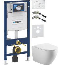 Комплект Унитаз подвесной Vincea Esse + Крепления Geberit Duofix 111.815.00.1 к стене + Шумоизоляция + Инсталляция UP 320 111.300.00.5 + Кнопка Sigma 01 115.770.11.5 белая