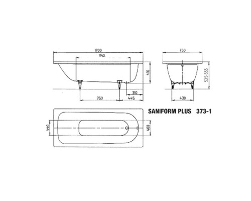 Kaldewei Saniform Plus Ваннa встраиваемая 170х75см, мод.373-1, цвет: белый. 581470000000,  112600010001